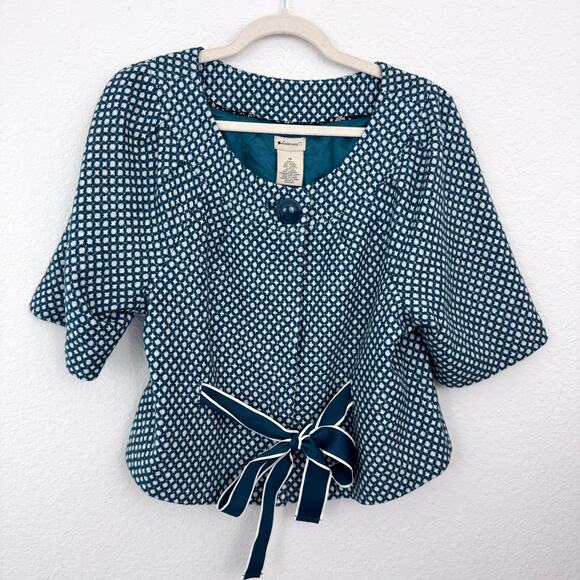 Anthro Elevenes Womens Tweed Blazer Jacket Size 12 Wool Blend Retro Mod Green - Picture 1 of 8